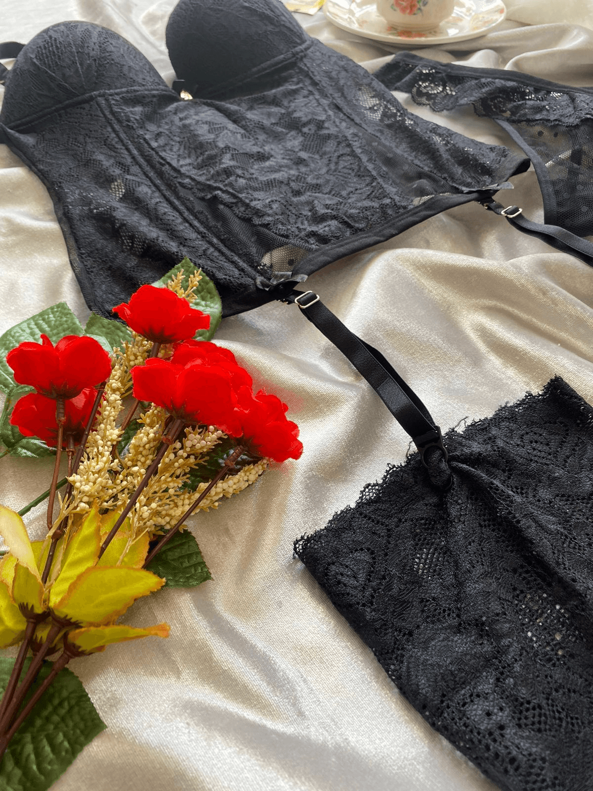 Conjunto Body Preto em Renda